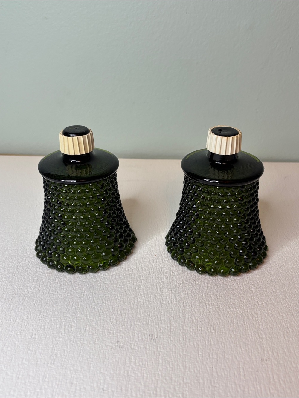 Vintage Dark Green Forest Hobnail Peg Votive Candle Holder Set of 2
